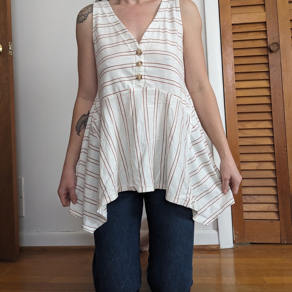 Maeve Ivory and Rust Striped Button-Front Blouse